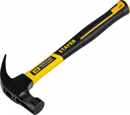 STAYER Hercules-M, 450 г, молоток-гвоздодёр столярный с фиберглассовой рукояткой, Professional (2027-450) по цене 850 руб. купить в Воронеже.