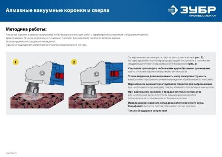 ЗУБР АВК, d 6 мм, (М14, 15 мм кромка), вакуумная алмазная коронка, Профессионал (29865-06-M14) по цене 890 руб. купить в Воронеже.