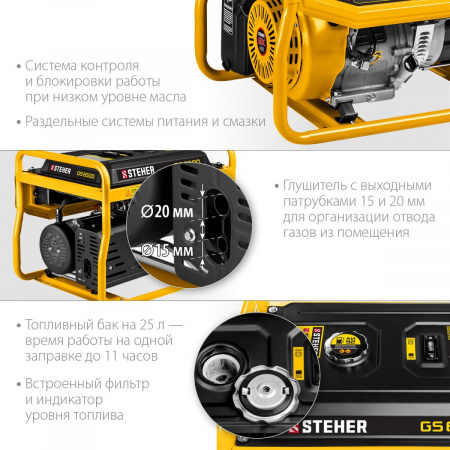 STEHER 5500 Вт, бензиновый генератор (GS-6500) по цене 50 620 руб. купить в Воронеже.
