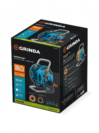 GRINDA HRK-25, шланг 25м x 1/2″, поливочный набор 4 предмета, стальные опоры, катушка со шлангом в комплекте ProLine (428460) по цене 6 700 руб. купить в Воронеже.