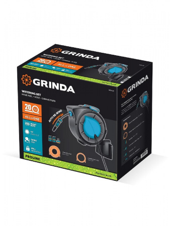 GRINDA HRA-20, шланг 20м x 1/2″, на поворотном кронштейне настенная, поливочный набор 4 предмета, катушка автоматическая со шлангом ProLine (428470) по цене 9 990 руб. купить в Воронеже.