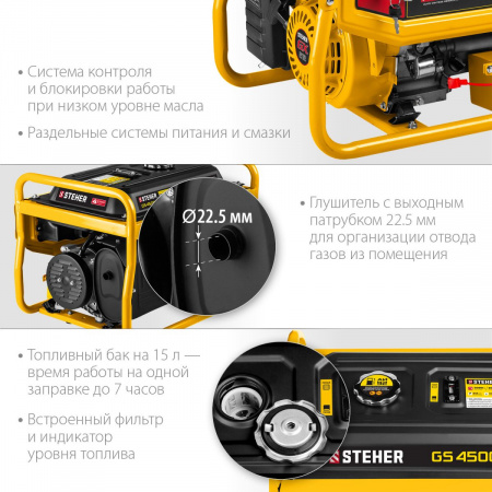 STEHER 3300 Вт, бензиновый генератор с электростартером (GS-4500E) по цене 34 390 руб. купить в Воронеже.