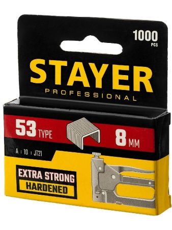 STAYER тип 53 (A/10/JT21), 8 мм, 1000 шт, калибр 23GA, скобы для степлера, Professional (3159-08) по цене 91 руб. купить в Воронеже.