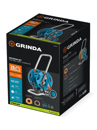 GRINDA HCK-25, шланг 25м x 1/2″, поливочный набор 4 предмета, усиленные колеса, телескопическая ручка, катушка со шлангом в комплект ProLine (428461) по цене 8 950 руб. купить в Воронеже.