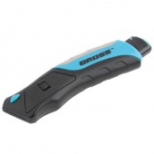 Нож ремонтно-монтажный, трехкомпонентная рукоятка, кнопочный автовыброс, возврат лезвия, 175 мм, 5 запасных лезвий Gross