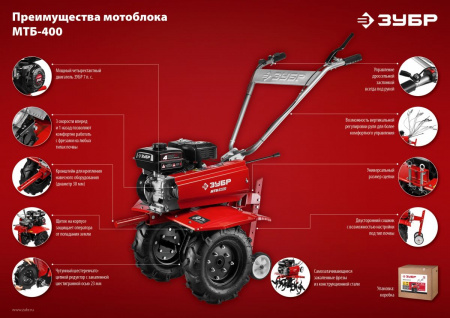 ЗУБР 7 л.с., мотоблок с понижающей передачей (МТБ-400) по цене 39 560 руб. купить в Воронеже.