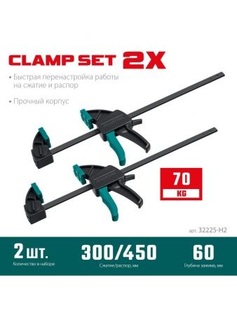 KRAFTOOL 2Х, 300/450 мм, 2 шт, набор пистолетных струбцин (32225-H2) по цене 2 090 руб. купить в Воронеже.