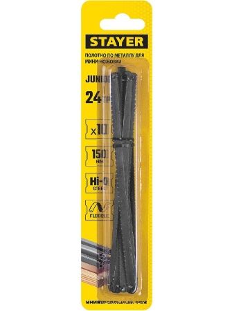 STAYER Junior, 150 мм, 24 TPI, 10 шт, универсальное полотно для мини-ножовки (1565-S10) по цене 157 руб. купить в Воронеже.
