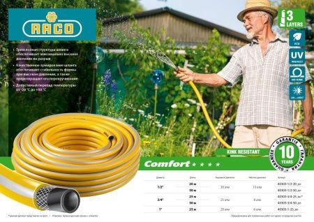 RACO COMFORT, 1/2″, 50 м, 30 атм, трёхслойный, армированный, поливочный шланг (40303-1/2-50) по цене 4 210 руб. купить в Воронеже.