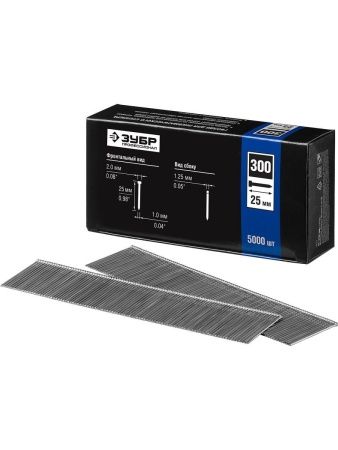 ЗУБР тип 18GA (47/300/F) 25 мм, 5000 шт, гвозди для нейлера, Профессионал (31830-25)