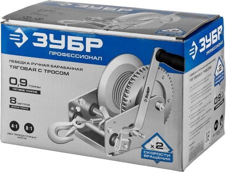 Лебедка ручная барабанная ЗУБР ″Профессионал″, тяговая, тросовая, 0.9 т, 8 м по цене 4 540 руб. купить в Воронеже.