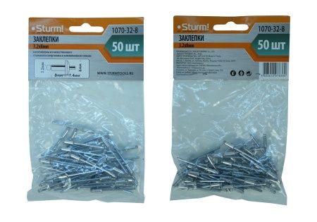Заклепки 3,2 х 8 мм, 50 шт. Sturm! по цене 66 руб. купить в Воронеже.