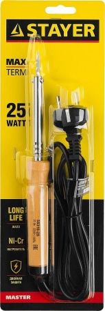 Электропаяльник STAYER 25Вт, конус, с деревянной рукояткой, MAXTerm по цене 800 руб. купить в Воронеже.