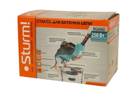 Станок для заточки пильных цепей BG6060 Sturm! 250Вт, круг 104*3,2мм, литое основание, подсветка по цене 4 990 руб. купить в Воронеже.