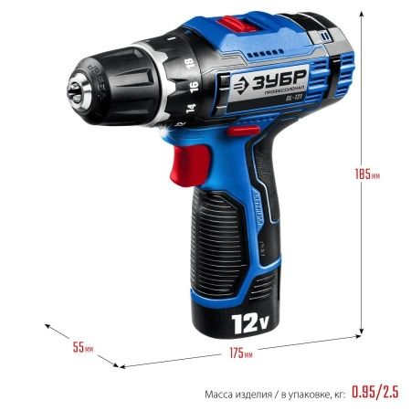 ЗУБР 12В + LED фонарь, 2 АКБ (2Ач), в кейсе, дрель-шуруповерт, Профессионал. DL-121-22F по цене  купить в Воронеже.