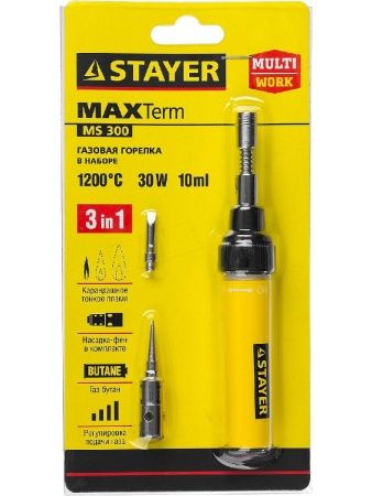 STAYER MS 300, 40 Вт, 1200°С в наборе: 4 в 1, горелка, фен, 2 жала, газовый паяльник (55506-H4) по цене 790 руб. купить в Воронеже.