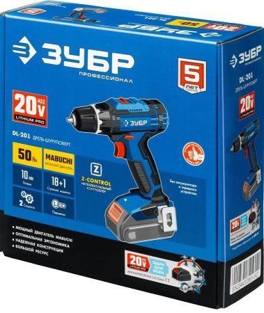 ЗУБР 20В, без АКБ, в коробке, дрель-шуруповерт, Профессионал. DL-201 по цене 5 300 руб. купить в Воронеже.