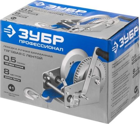 Лебедка ручная барабанная ЗУБР ″Профессионал″, тяговая, ленточная, 0,5т, 8м по цене 3 240 руб. купить в Воронеже.