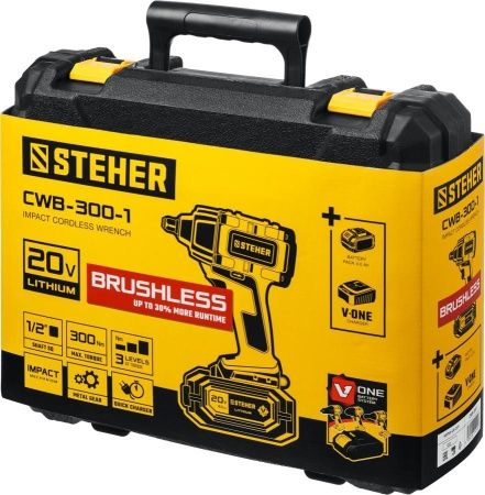 STEHER 20В бесщёточный гайковерт, 1 АКБ (4Ач), в кейсе. CWB-300-1 по цене 10 910 руб. купить в Воронеже.