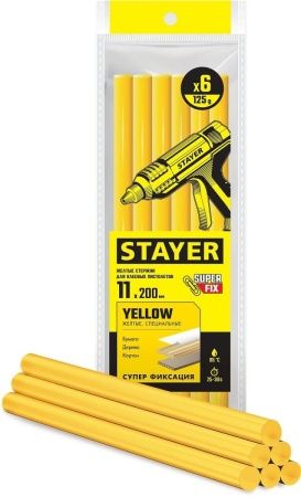 STAYER Yellow желтые клеевые стержни, d 11 мм х 200 мм 6 шт. 125 г.
