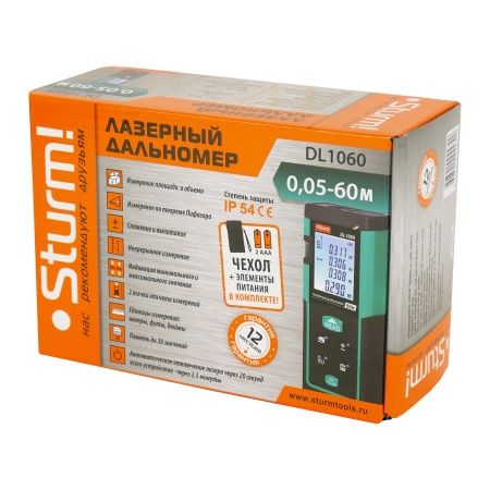 Дальномер лазерный, 0.05-60м, LCD дисплей, встроенный уровень, чехол, Sturm! по цене 4 140 руб. купить в Воронеже.