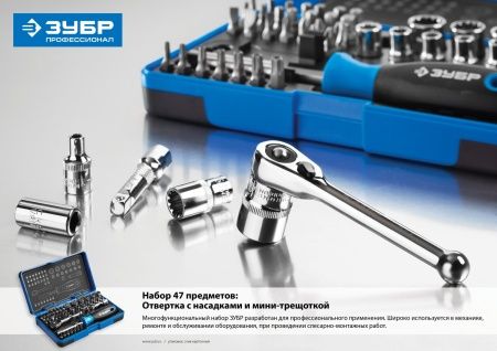 ЗУБР ПРОФЕССИОНАЛ набор 47 предм.: отвертка-битодержатель с насадками 47 предм по цене  купить в Воронеже.