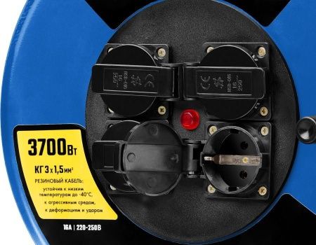 Силовой удлинитель на стальной катушке ЗУБР КГ 3х1.5 30м 3700Вт IP44, КГ 315 по цене  купить в Воронеже.