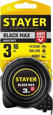STAYER BlackMax 3м / 16мм рулетка в ударостойком полностью обрезиненном корпусе и двумя фиксаторами по цене 190 руб. купить в Воронеже.