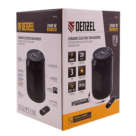 Тепловентилятор электрический керамический DTFC-2000, пульт, 3 режима, вентилятор, нагрев 1000/2000 Вт Denzel по цене 6 380 руб. купить в Воронеже.