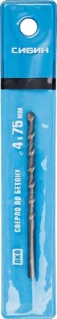 СИБИН 4 x 75 мм, сверло по бетону (29112-075-04) по цене 41 руб. купить в Воронеже.
