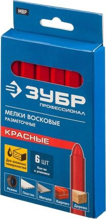 Разметочные восковые мелки ЗУБР, красные, 6 шт, серия Профессионал по цене 320 руб. купить в Воронеже.