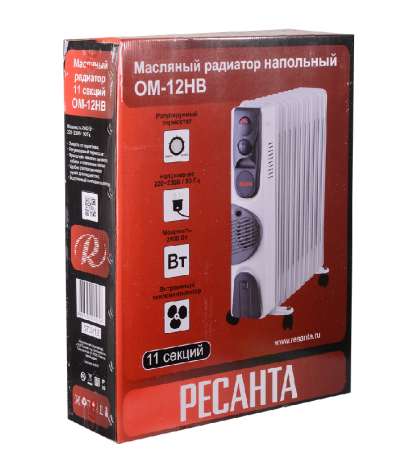 Масляный радиатор РЕСАНТА ОМ-12НВ с вентилятором по цене 6 790 руб. купить в Воронеже.
