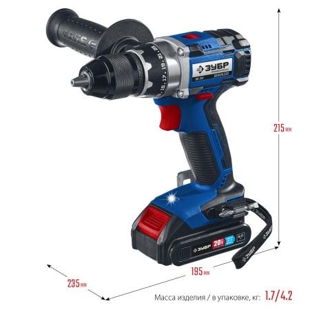 ЗУБР 20В бесщеточная дрель-шуруповерт, 2 АКБ (2Ач), в кейсе, Профессионал. DB-201-22 по цене 12 440 руб. купить в Воронеже.