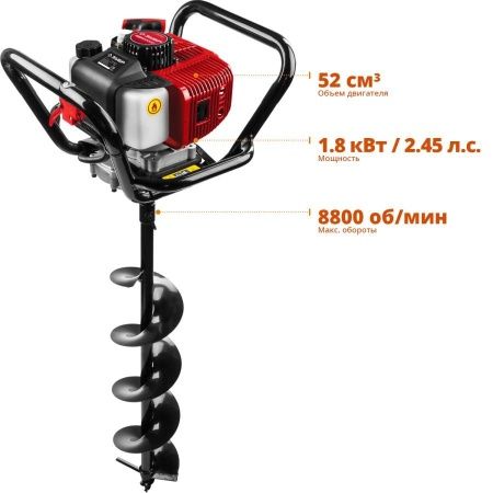 Мотобур (бензобур) со шнеком, d=60-200 мм, 52 см3, 1 оператор, ЗУБР по цене 19 160 руб. купить в Воронеже.