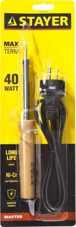 Электропаяльник STAYER 40Вт, конус, с деревянной рукояткой, MAXTerm по цене 810 руб. купить в Воронеже.