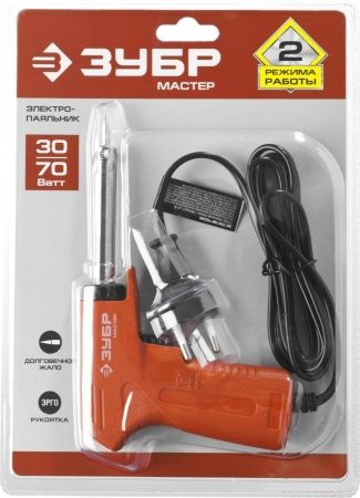 Электропаяльник ЗУБР 30Вт + 70Вт, конус, пистолетная рукоятка по цене 850 руб. купить в Воронеже.