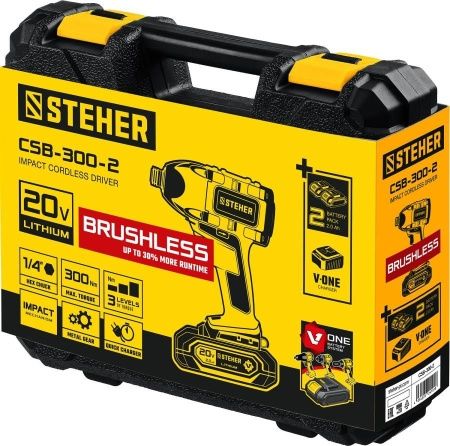 STEHER 20В бесщёточный винтоверт, 2 АКБ (2Ач), в кейсе. CSB-300-2 по цене 6 290 руб. купить в Воронеже.