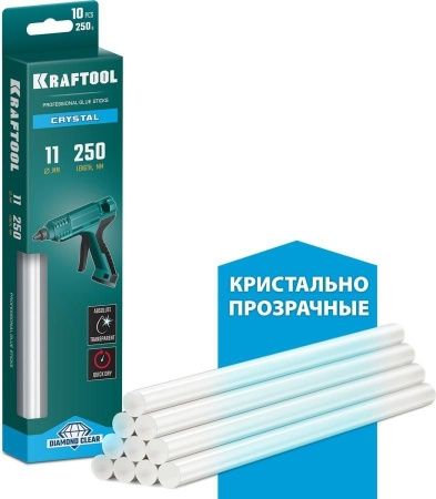 KRAFTOOL Cristal кристально прозрачные клеевые стержни, d 11 x 250 мм (11-12 мм) 10 шт. 250 г.