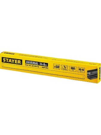 STAYER Universal, 8 + 24 TPI, 25 х 300 мм, 1 шт, коробка 50 шт, универсальное двустороннее широкое полотно по дереву и металлу (1591) по цене 38 руб. купить в Воронеже.