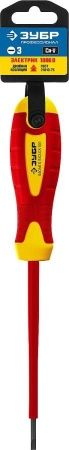 Отвертка диэлектрическая до 1000В, ЗУБР ″Профессионал″ ″ПРОФИ ЭЛЕКТРИК″ 25261-3.0-075, Cr-V, трехкомпонент рукоятка, SL 3 x 100 мм по цене 182 руб. купить в Воронеже.