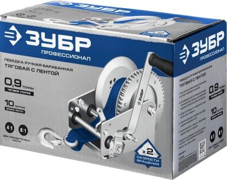 Лебедка ручная барабанная ЗУБР ″Профессионал″, тяговая, ленточная, 0,9т, 10м по цене 4 540 руб. купить в Воронеже.