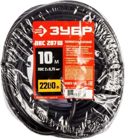 Удлинитель-шнур ″ПВС 207-Ш″, 10 м, 2200 Вт, 1 гнездо, ПВС 2х0,75 мм2, ЗУБР по цене 560 руб. купить в Воронеже.