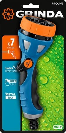 GRINDA PROLine XM-7, 7 режимов, пистолет поливочный металлический с TPR по цене 1 620 руб. купить в Воронеже.