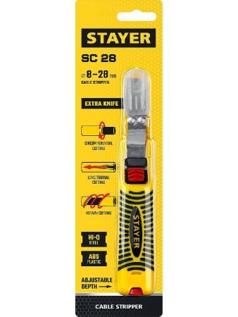 STAYER SC-28, 8 -2 8 мм, стриппер для снятия изоляции кабелей (2-45303) по цене 570 руб. купить в Воронеже.
