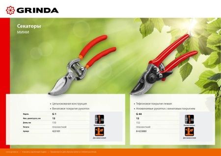 G-1 Секатор-мини цельнокованый, плоскостной, 150 мм, GRINDA по цене 580 руб. купить в Воронеже.