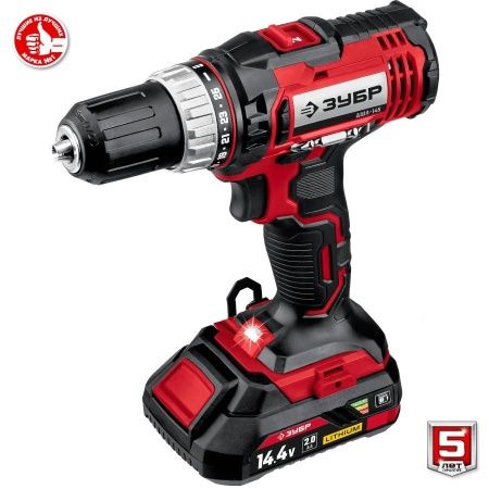 ЗУБР 14.4В, 2 АКБ (2Ач), в кейсе, дрель-шуруповер,Мастер. ДШЛ-145-22 по цене 7 780 руб. купить в Воронеже.