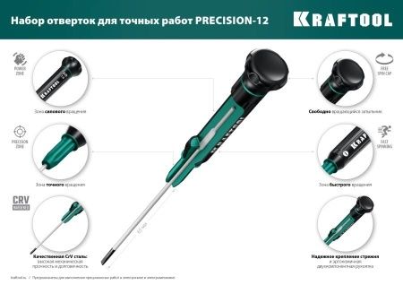 Precision 12 набор отверток для точных работ 12 предм., KRAFTOOL по цене 2 990 руб. купить в Воронеже.
