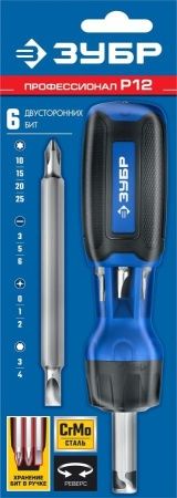 ЗУБР Профессионал-Р12 набор: реверсивная отвертка с насадками 12 шлицов по цене 990 руб. купить в Воронеже.