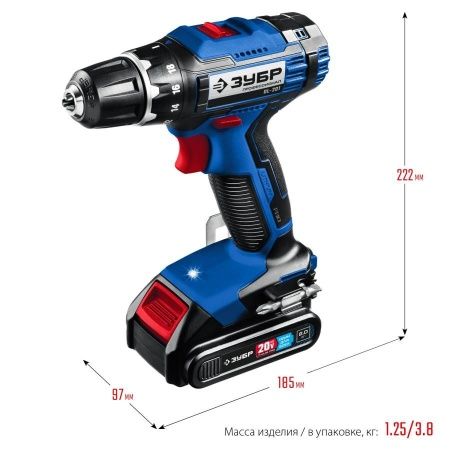 ЗУБР 20В, 2 АКБ (2Ач), в кейсе, дрель-шуруповерт, Профессионал. DL-201-22 по цене 12 910 руб. купить в Воронеже.