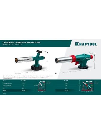 KRAFTOOL KG-1000 цельнометаллическая с пьезоподжигом, газовая горелка на баллон (55514) по цене 2 050 руб. купить в Воронеже.